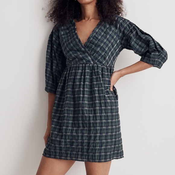 Marianna Puff-Sleeve Mini Dress in Plaid - Picture 1 of 4